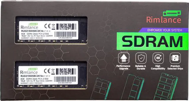 Main image of Rimlance 16GB (2X8GB) 1.2V DDR4 2666MHZ PC4-21300 UDIMM 1RX8 Desktop Memory