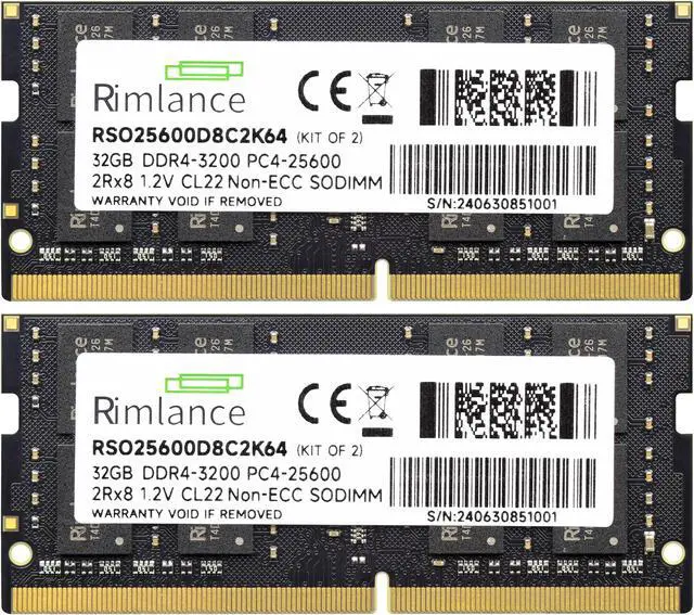 Alt view image 2 of 5 - Rimlance 64GB (2X32GB) 1.2V DDR4 3200MHZ PC4-25600 SODIMM 2RX8 Laptop Memory