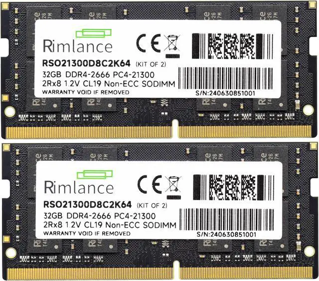 Alt view image 2 of 5 - Rimlance 64GB (2X32GB) 1.2V DDR4 2666MHZ PC4-21300 SODIMM 2RX8 Laptop Memory