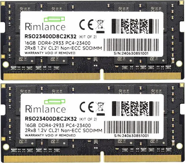 Alt view image 2 of 5 - Rimlance 32GB (2X16GB) 1.2V DDR4 2933MHZ PC4-23400 SODIMM 2RX8 Laptop Memory