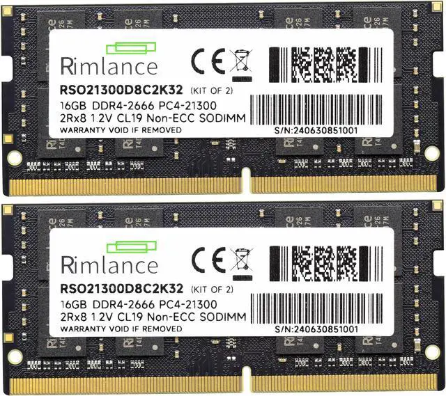 Alt view image 2 of 5 - Rimlance 32GB (2X16GB) 1.2V DDR4 2666MHZ PC4-21300 SODIMM 2RX8 Laptop Memory