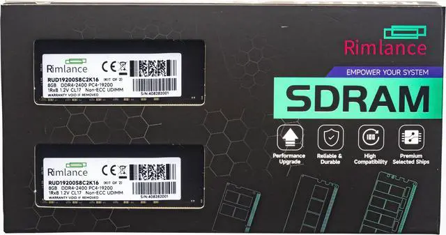 Main image of Rimlance 16GB (2X8GB) 1.2V DDR4 2400MHZ PC4-19200 UDIMM 1RX8 Desktop Memory
