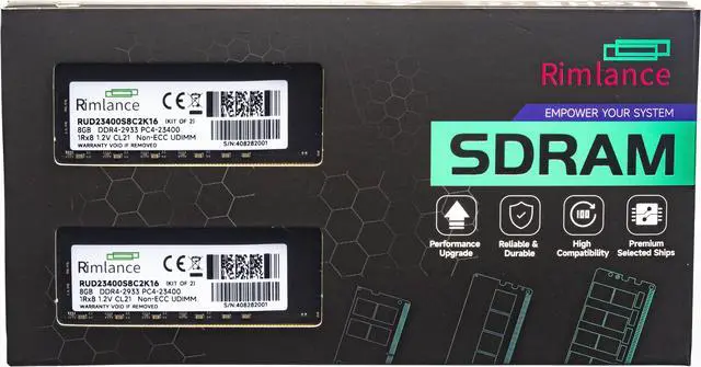 Main image of Rimlance 16GB (2X8GB) 1.2V DDR4 2933MHZ PC4-23400 UDIMM 1RX8 Desktop Memory