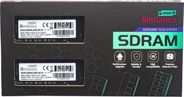 Main image of Rimlance 16GB (2X8GB) 1.35V DDR3 1600MHZ PC3-12800 UDIMM 2RX8 Desktop Memory