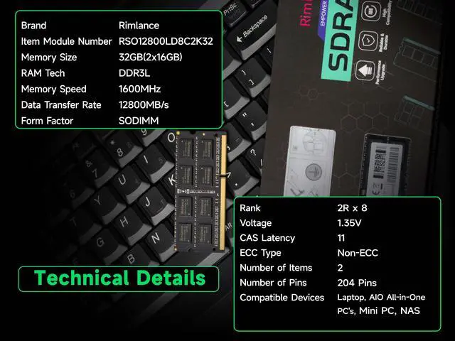 Alt view image 6 of 7 - Rimlance 32GB (2X16GB) 1.35V DDR3 1600MHZ PC3-12800 SODIMM 2RX8