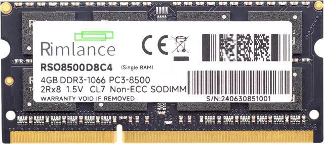 Alt view image 2 of 7 - Rimlance 4GB (1X4GB) 1.5V DDR3 1066MHZ PC3-8500 SODIMM 2RX8