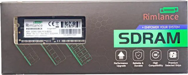 Main image of Rimlance 4GB (1X4GB) 1.5V DDR3 1066MHZ PC3-8500 SODIMM 2RX8