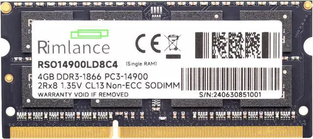 Alt view image 2 of 7 - Rimlance 4GB (1X4GB) 1.35V DDR3 1866MHZ PC3-14900 SODIMM 2RX8