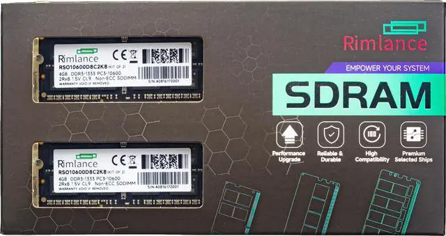 Main image of Rimlance 8GB (2X4GB) 1.5V DDR3 1333MHZ PC3-10600 SODIMM 2RX8