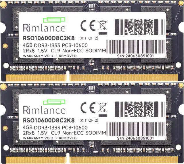 Alt view image 2 of 7 - Rimlance 8GB (2X4GB) 1.5V DDR3 1333MHZ PC3-10600 SODIMM 2RX8
