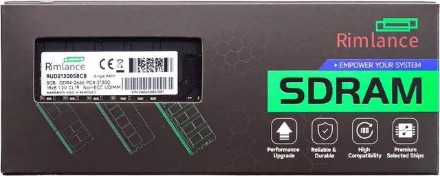 Main image of Rimlance 8GB (1X8GB) 1.2V DDR4 2666MHZ PC4-21300 UDIMM 1RX8