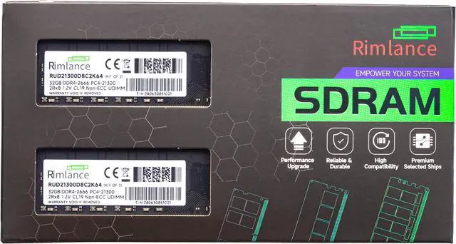 Main image of Rimlance 64GB (2X32GB) 1.2V DDR4 2666MHZ PC4-21300 UDIMM 2RX8