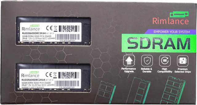 Main image of Rimlance 64GB (2X32GB) 1.2V DDR4 3200MHZ PC4-25600 UDIMM 2RX8