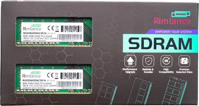 Main image of Rimlance 16GB (2X8GB) 1.2V DDR4 3200MHZ PC4-25600 UDIMM 1RX16