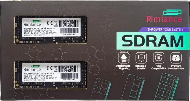Main image of Rimlance 32GB (2X16GB) 1.2V DDR4 2933MHZ PC4-23400 SODIMM 2RX8 Laptop Memory