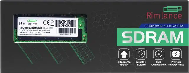 Main image of RIMLANCE 128GB(1X128GB) DDR4 2666MHz PC4-21300 2S2RX4 1.2V 288-PIN ECC Registered RDIMM Server Memory