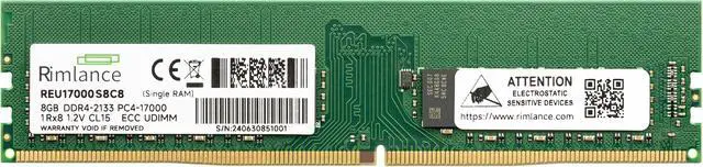 Alt view image 2 of 2 - Rimlance 8GB (1X8GB) 1.2V DDR4 2133MHz  PC4-17000 ECC UDIMM 1RX8