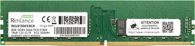 Alt view image 2 of 2 - Rimlance 8GB (1X8GB) 1.2V DDR4 2666MHz  PC4-21300 ECC UDIMM 1RX8