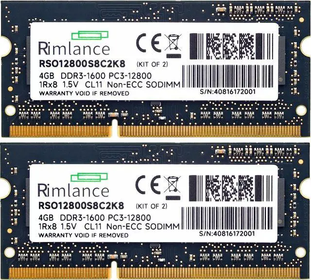 Alt view image 2 of 7 - Rimlance 8GB (2X4GB) 1.5V DDR3 1600MHz PC3-12800 SODIMM 1RX8