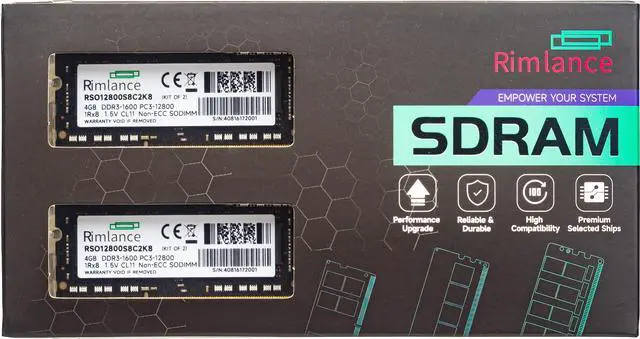 Main image of Rimlance 8GB (2X4GB) 1.5V DDR3 1600MHz PC3-12800 SODIMM 1RX8