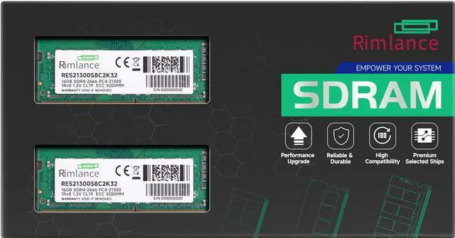 Main image of RIMLANCE RAM 32GB (2X16GB) 1.2V DDR4 2666MHz PC4-21300 ECC SODIMM 1RX8