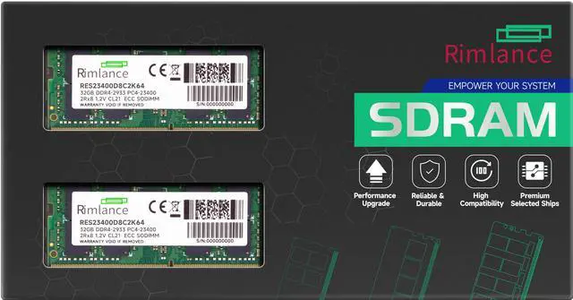 Main image of Rimlance 64GB (2X32GB) 1.2V DDR4 2933MHz PC4-23400 ECC SODIMM 2RX8