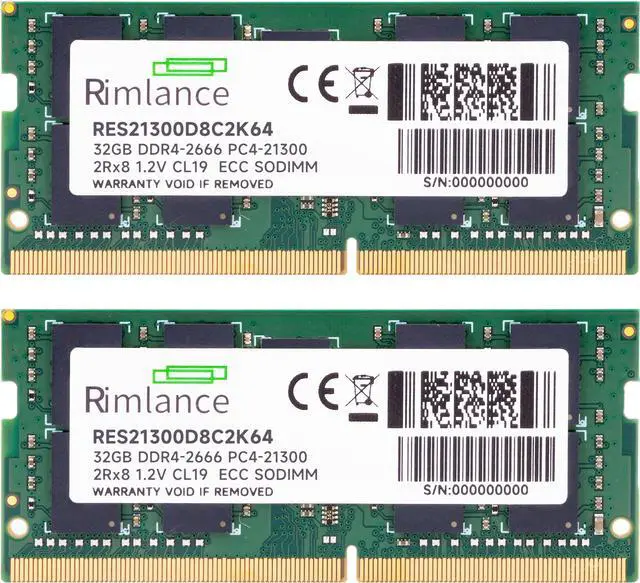 Alt view image 2 of 6 - Rimlance 64GB (2X32GB) 1.2V DDR4 2666MHz PC4-21300 ECC SODIMM 2RX8