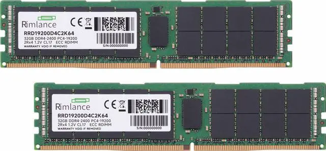 Alt view image 2 of 6 - RIMLANCE 64GB (2X32GB) DDR4 2400MHZ PC4-19200 2Rx4 1.2V 288-PIN ECC Registered RDIMM Server Memory