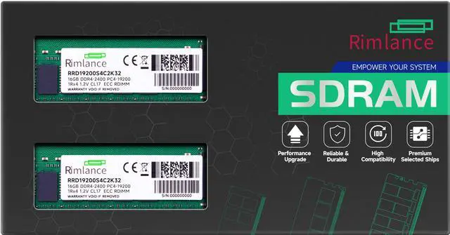 Main image of RIMLANCE 32GB (2X16GB) DDR4 2400MHz PC4-19200 1RX4 1.2V 288-PIN ECC Registered RDIMM Server Memory