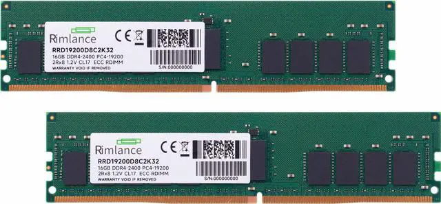 Alt view image 2 of 6 - RIMLANCE 32GB (2X16GB) DDR4 2400MHz PC4-19200 2RX8 1.2V 288-PIN ECC Registered RDIMM Server Memory