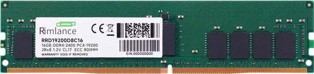 Alt view image 2 of 6 - RIMLANCE 16GB (1X16GB) DDR4 2400MHZ PC4-19200 2RX8 1.2V 288-PIN ECC Registered RDIMM Server Memory