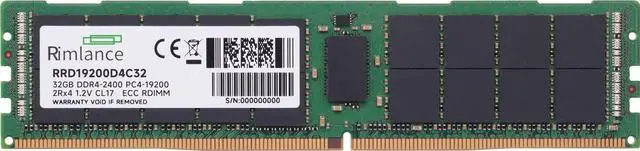 Alt view image 2 of 6 - RIMLANCE 32GB (1X32GB) DDR4 2400MHZ PC4-19200 2Rx4 1.2V 288-PIN ECC Registered RDIMM Server Memory