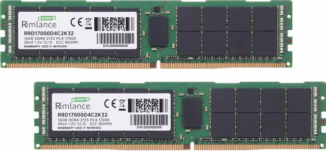 Alt view image 2 of 6 - RIMLANCE 32GB(2X16GB) DDR4 2133MHZ PC4-17000 2RX4 1.2V 288-PIN ECC Registered RDIMM Server Memory