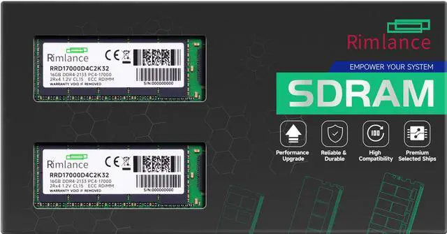 Main image of RIMLANCE 32GB(2X16GB) DDR4 2133MHZ PC4-17000 2RX4 1.2V 288-PIN ECC Registered RDIMM Server Memory