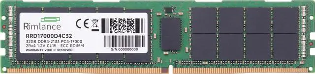 Alt view image 2 of 6 - RIMLANCE 32GB (1X32GB) DDR4 2133MHZ PC4-17000 2RX4 1.2V 288-PIN ECC Registered RDIMM Server Memory