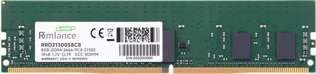 Alt view image 2 of 6 - RIMLANCE 8GB (1X8GB) DDR4 2666MHZ PC4-21300 1Rx8 1.2V 288-PIN ECC Registered RDIMM Server Memory