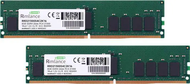 Alt view image 2 of 6 - RIMLANCE 16GB(2X8GB) DDR4 2666MHz PC4-21300 1RX4 1.2V 288-PIN ECC Registered RDIMM Server Memory KIT