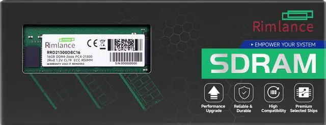 Main image of RIMLANCE 16GB(1X16GB) DDR4 2666MHz PC4-21300 2RX8 1.2V 288-PIN ECC Registered RDIMM Server Memory