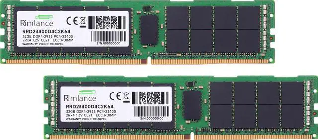 Alt view image 2 of 6 - RIMLANCE 64GB(2X32GB) DDR4 2933MHz PC4-23400 2RX4 1.2V 288-PIN ECC Registered RDIMM Server Memory KIT