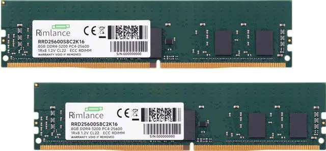 Alt view image 2 of 6 - RIMLANCE RAM 16GB(2X8GB) DDR4 3200MHz PC4-25600 1Rx8 1.2V 288-PIN ECC Registered RDIMM Server Memory KIT Compatible with Dell PowerEdge XR11 Rack Server