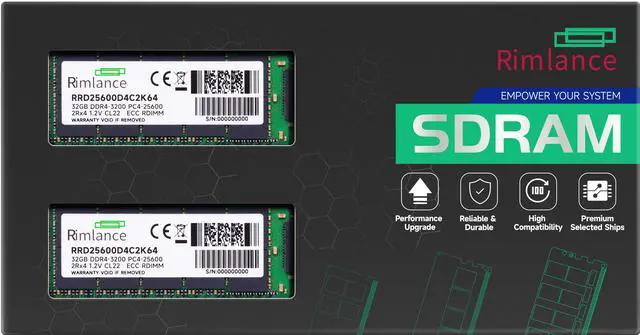 Main image of RIMLANCE RAM 64GB(2X32GB) DDR4 3200MHz PC4-25600 2Rx4 1.2V 288-PIN ECC Registered RDIMM  Server Memory KIT Compatible with Dell PowerEdge XR11 Rack Server