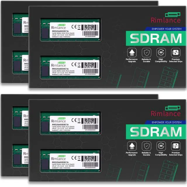 Main image of RIMLANCE RAM 128GB(8X16GB) DDR4 3200MHz PC4-25600 2Rx8 1.2V 288-PIN ECC Registered RDIMM Server Memory KIT Compatible with Dell PowerEdge XR11 Rack Server