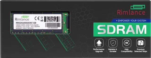 Main image of RIMLANCE 128GB(1x128GB) DDR4 3200MHz PC4-25600 2S2RX4 1.2V 288-PIN ECC Registered RDIMM Server Memory