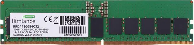 Alt view image 2 of 6 - RIMLANCE 32GB(1x32GB) DDR5 5600MHz PC5-44800 1Rx4 1.1V 288-PIN ECC Registered RDIMM Server Memory