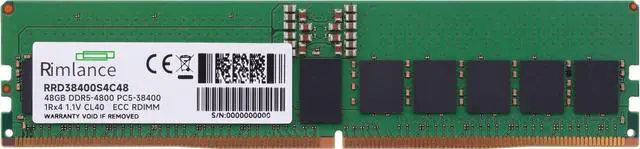 Alt view image 2 of 6 - RIMLANCE 48GB(1x48GB) DDR5 4800MHz PC5-38400 1Rx4 1.1V 288-PIN ECC Registered RDIMM Server Memory