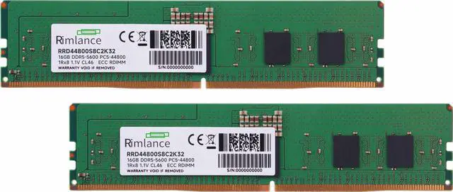 Alt view image 2 of 6 - RIMLANCE 32GB(2x16GB) DDR5 5600MHz PC5-44800 1Rx8 1.1V 288-PIN ECC Registered RDIMM Server Memory KIT