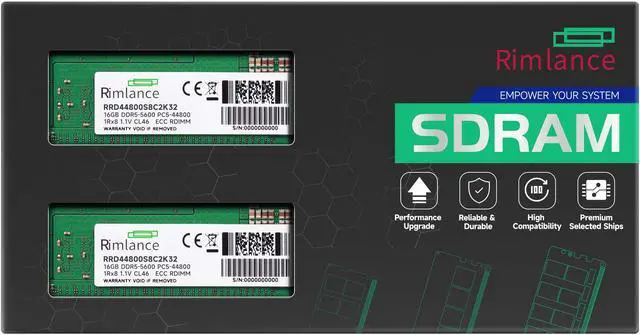 Main image of RIMLANCE 32GB(2x16GB) DDR5 5600MHz PC5-44800 1Rx8 1.1V 288-PIN ECC Registered RDIMM Server Memory KIT