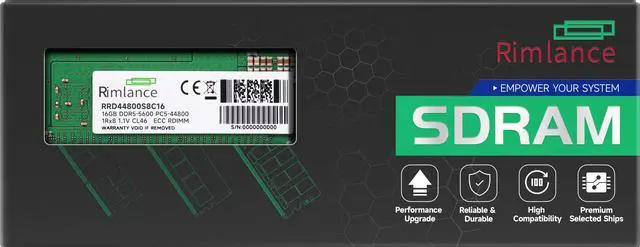 Main image of RIMLANCE 16GB(1x16GB) DDR5 5600MHz PC5-44800 1Rx8 1.1V 288-PIN ECC Registered RDIMM Server Memory