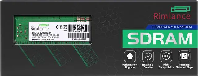 Main image of RIMLANCE 24GB(1x24GB)DDR5 4800MHz PC5-38400 1Rx8 1.1V 288-PIN ECC Registered RDIMM Server Memory