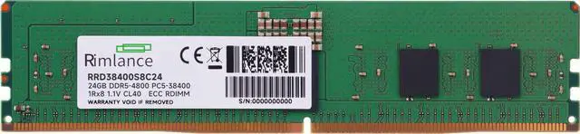 Alt view image 2 of 6 - RIMLANCE 24GB(1x24GB)DDR5 4800MHz PC5-38400 1Rx8 1.1V 288-PIN ECC Registered RDIMM Server Memory